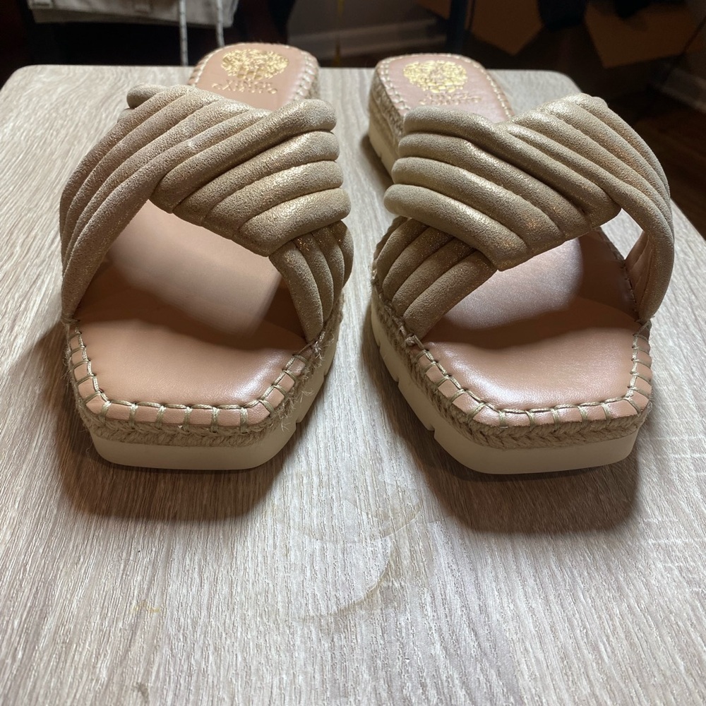 Vince Camuto Melysa Crossband Slide Sandals in Egyptian Gold - Picture 4 of 10